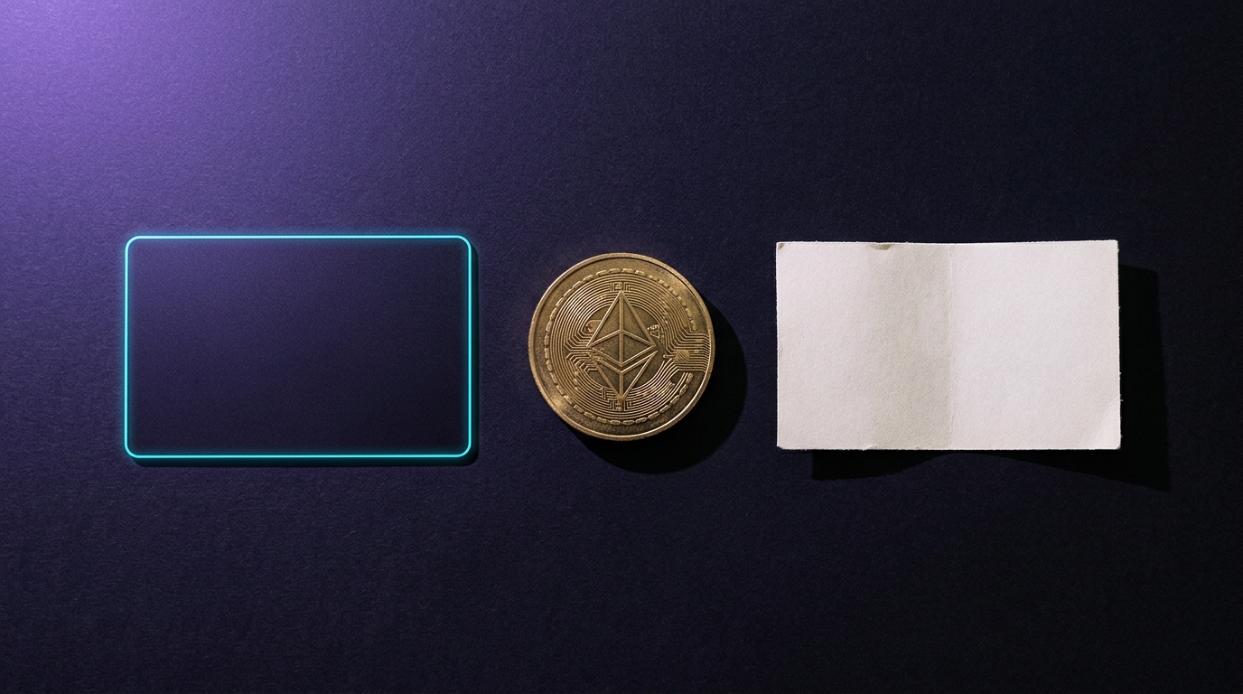 Bank card, crypto token and voucher on a dark surface, WinSpirit AUD payments